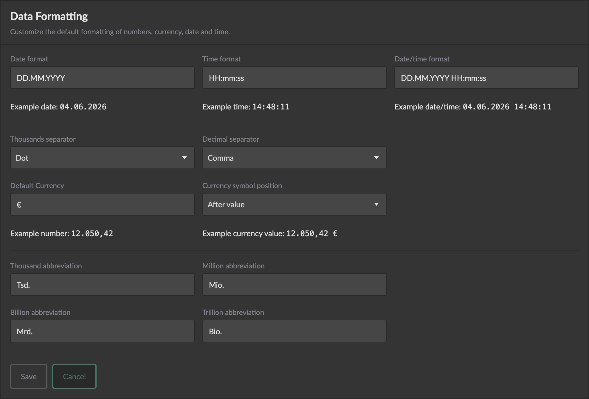 Data Formatting Customize