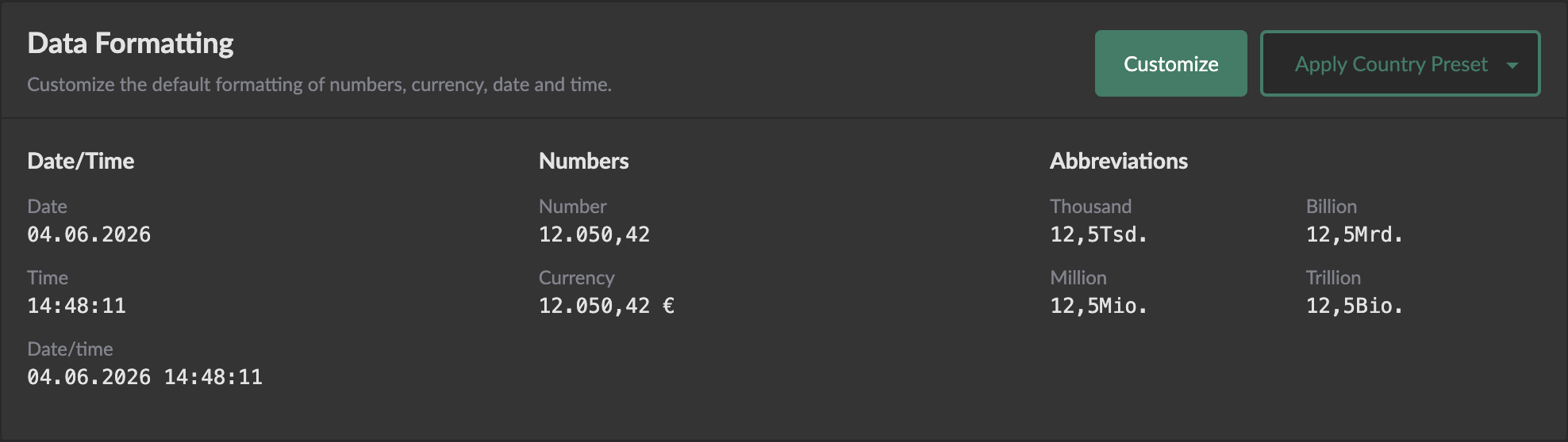 Data Formatting Preferences
