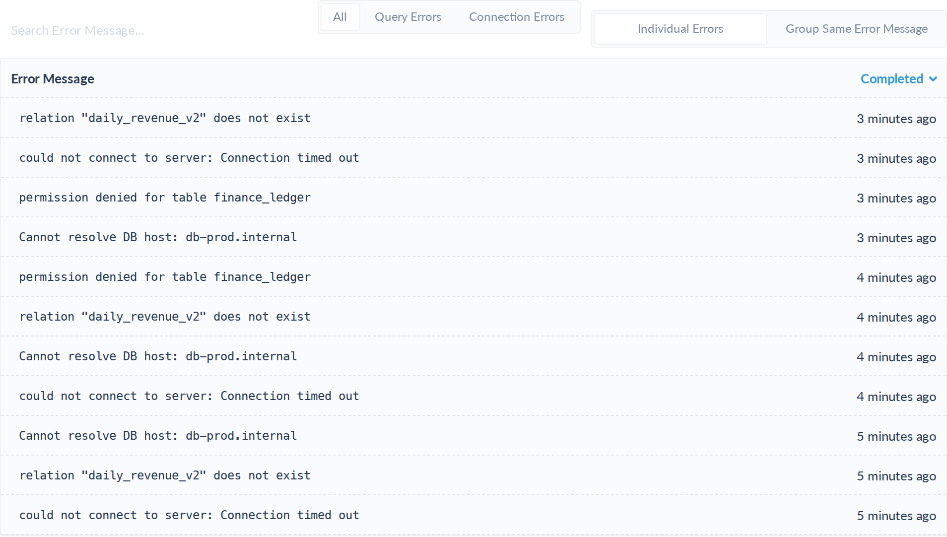 Query errors filtered by kind