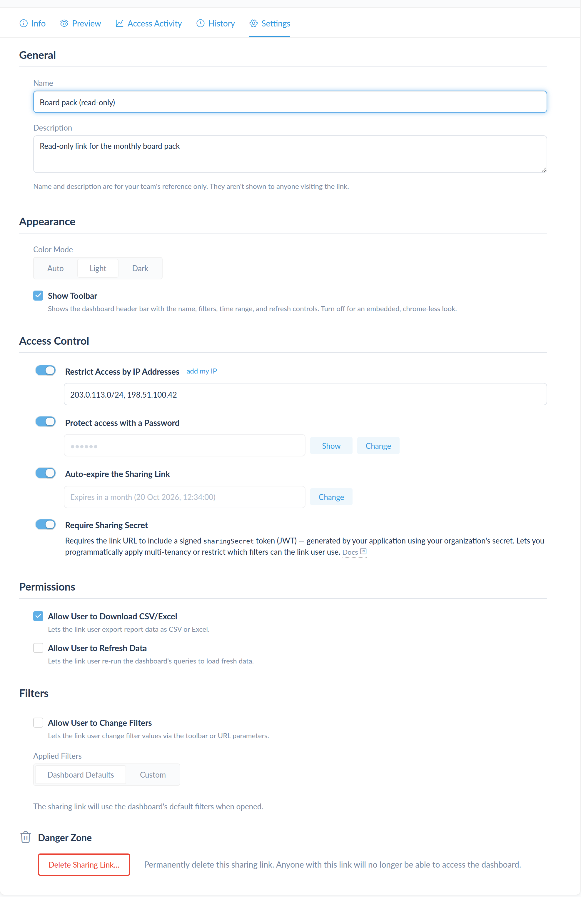 Settings tab