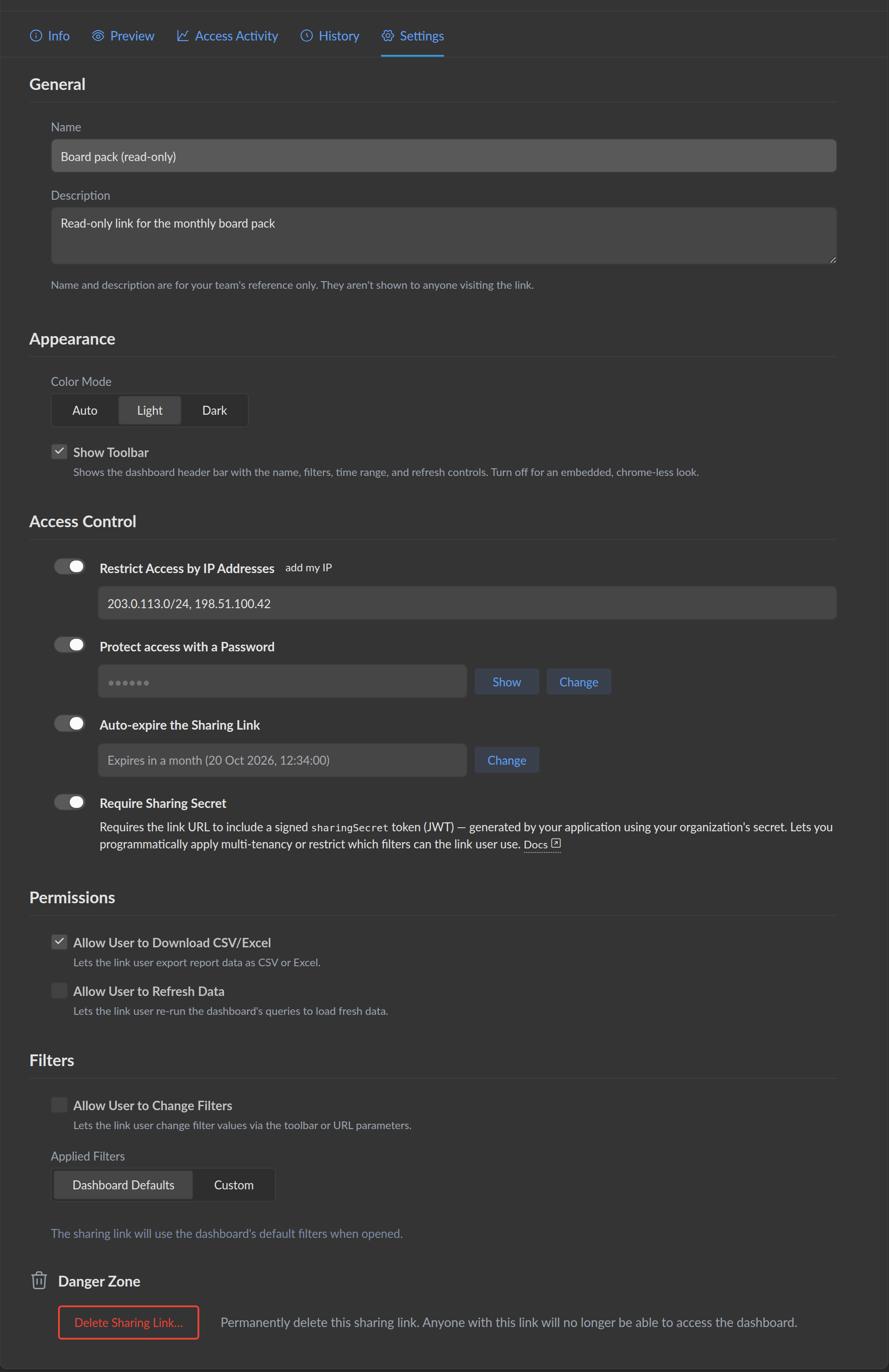 Settings tab